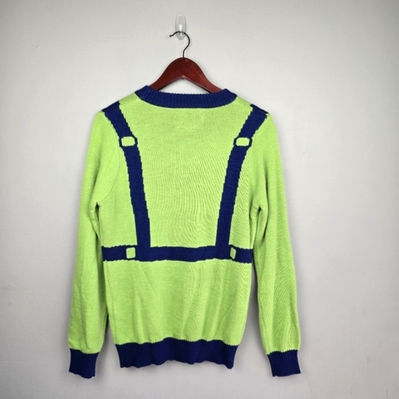 TIPSY ELVES Funny Knit Sweater Green Navy Mens Size S - Picture 3 of 10